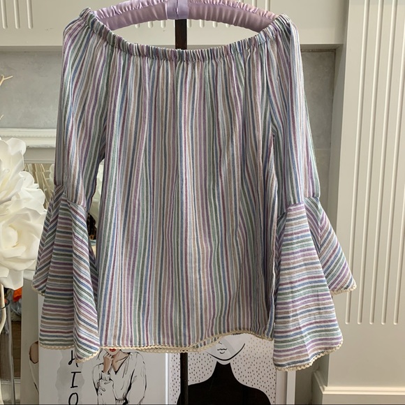 SOLITAIRE RAINBOW STRIPED BELL SLEEVE OFF SHOULDER - Picture 11 of 16